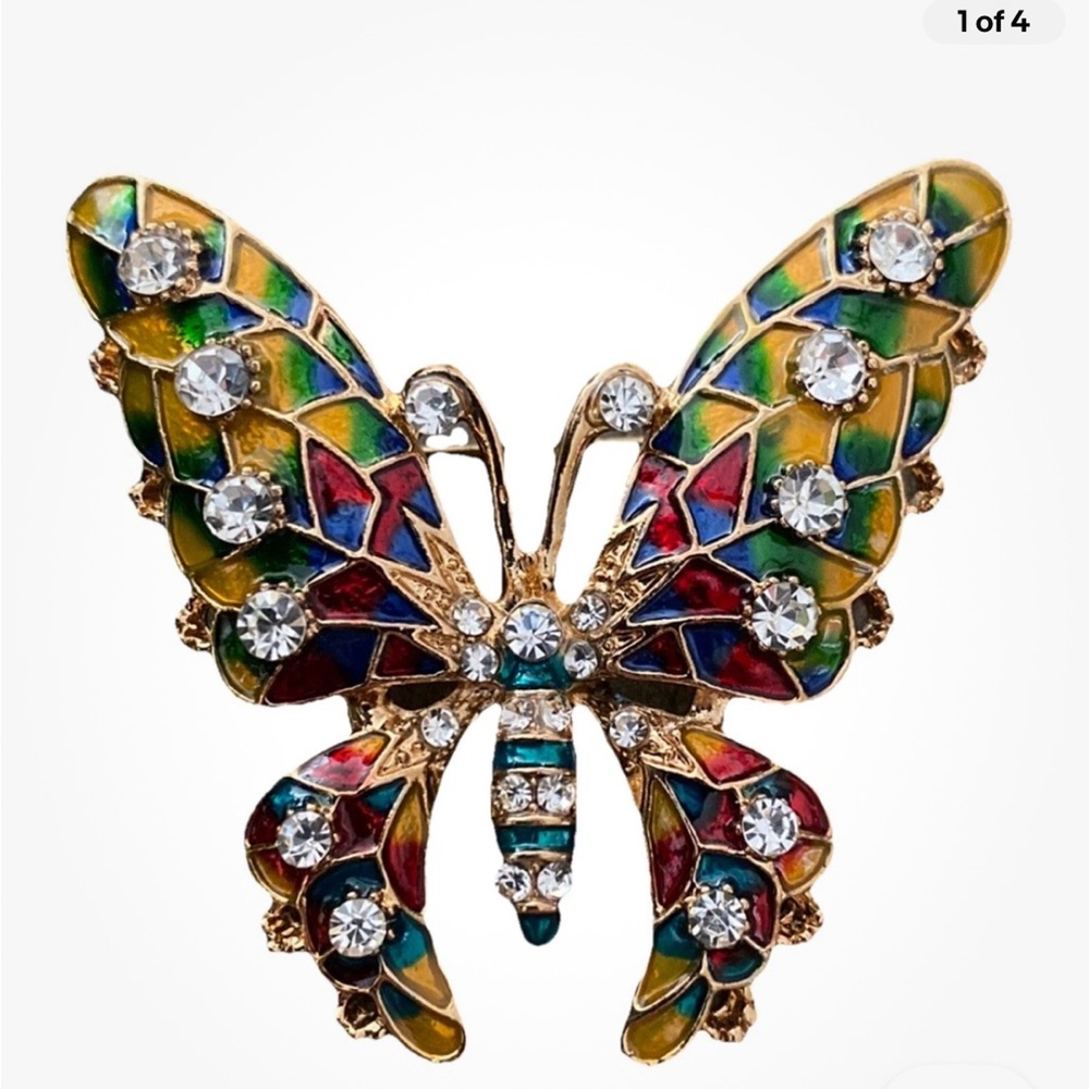 Butterfly Rhinestone Multi Colored Brooch Pin NEW